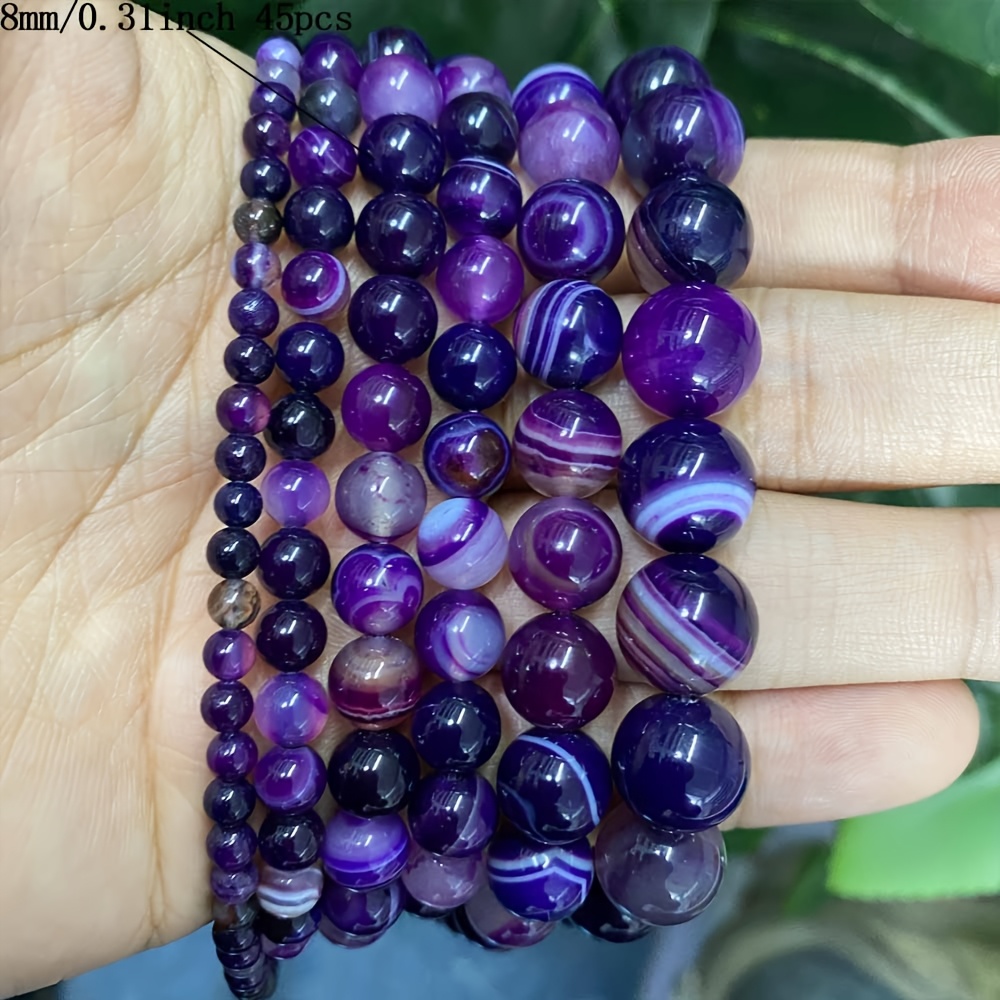 Image of Natural Purple Lace Striped Agates Round Stone Beads For Jewelry Making Handmade Diy Bracelet 15" Strand 4/6/8/10mm 37-88pcs