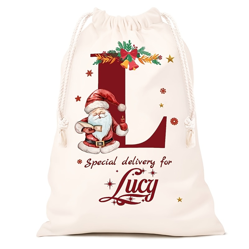 Personalized Name Christmas Gift Bags, Extra Large Drawstring Santa Bags