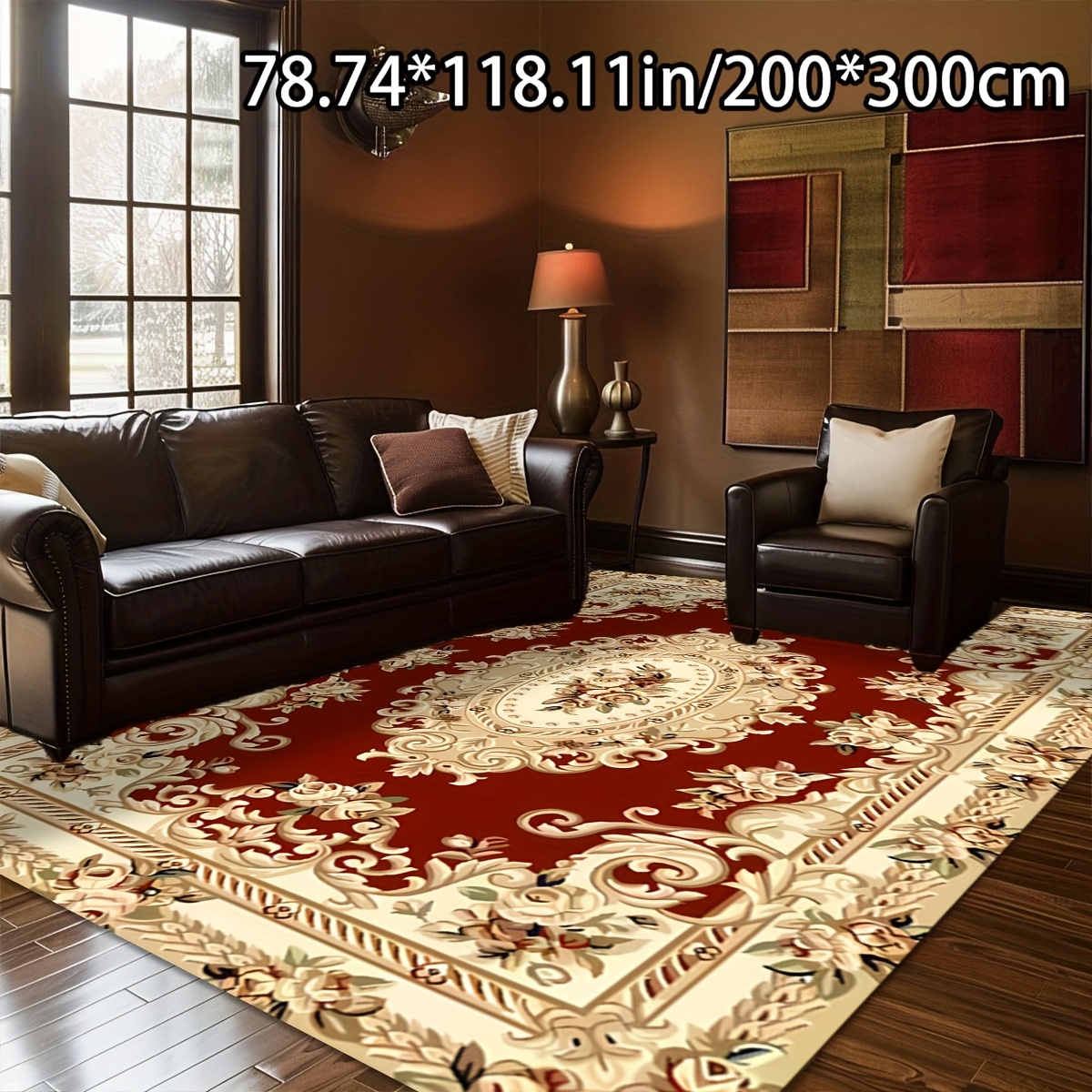 TEMU Soft Velvet + Dot Plush Bottom 1pc Soft Decor Red Golden Elegant Mat, Versatile Decoration Style, Suitable For Living Room Mat, Sofa Mat, Door