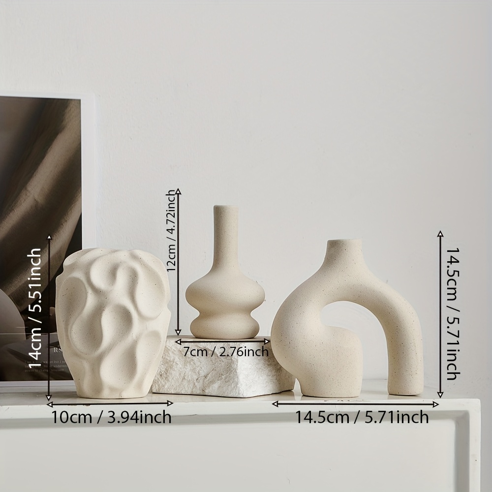E-shop 3er-Set Weiße Bohemian Vasen, Runde Moderne Vase für Nordisches Minimalistisches Bücherregal-Dekor, Donut-Boho-Vasen als Trendiges