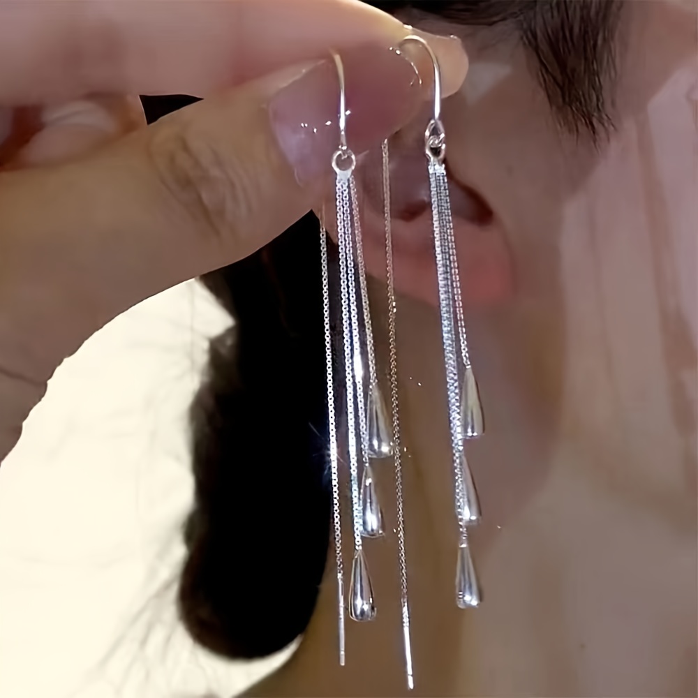 TEMU 1 Pair Of Elegant Long Tassel Teardrop Earrings, Stylish Jewelry For – Daily Wear, Parties & Events, For Girlfriend, Mother, Party Accessories,