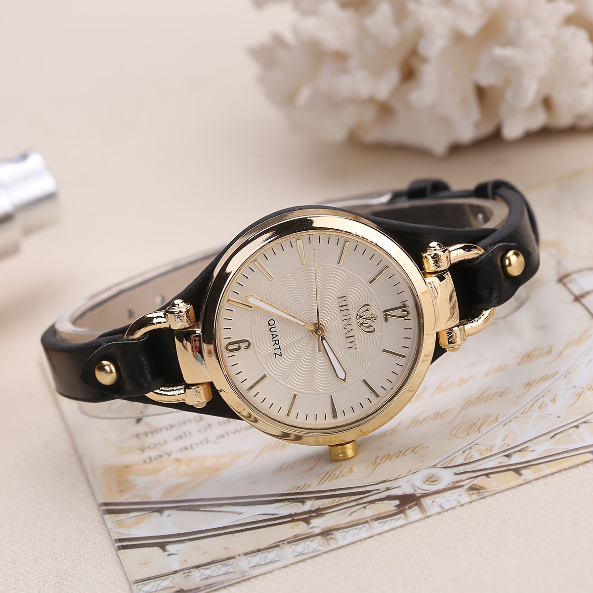 Wal-Joy Women's Elegant Minimalist Quartz Watch with White Dial, Golden-Tone Markers & Light Brown Faux Leather Strap - Casual Chic Casual Attire, Stylish Wristwatch | Sleek Round Case | Clear Numeral Markers