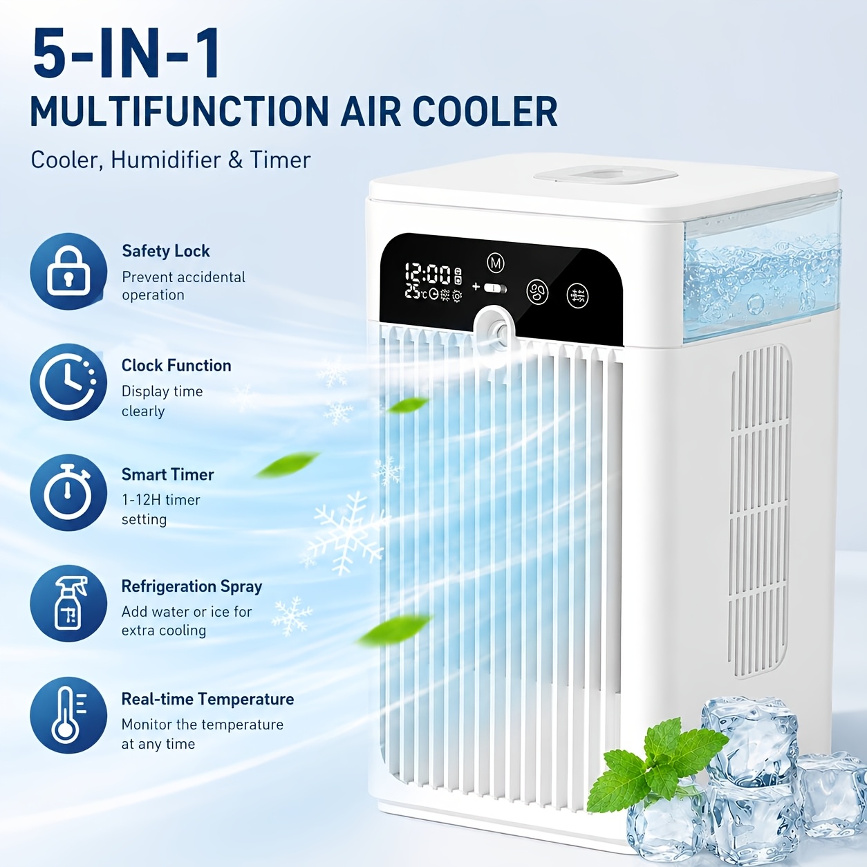 Mini Ventilateur de Bureau Rafraîchisseur d'Air – Brise Naturelle Silencieuse avec Nano Brumisation