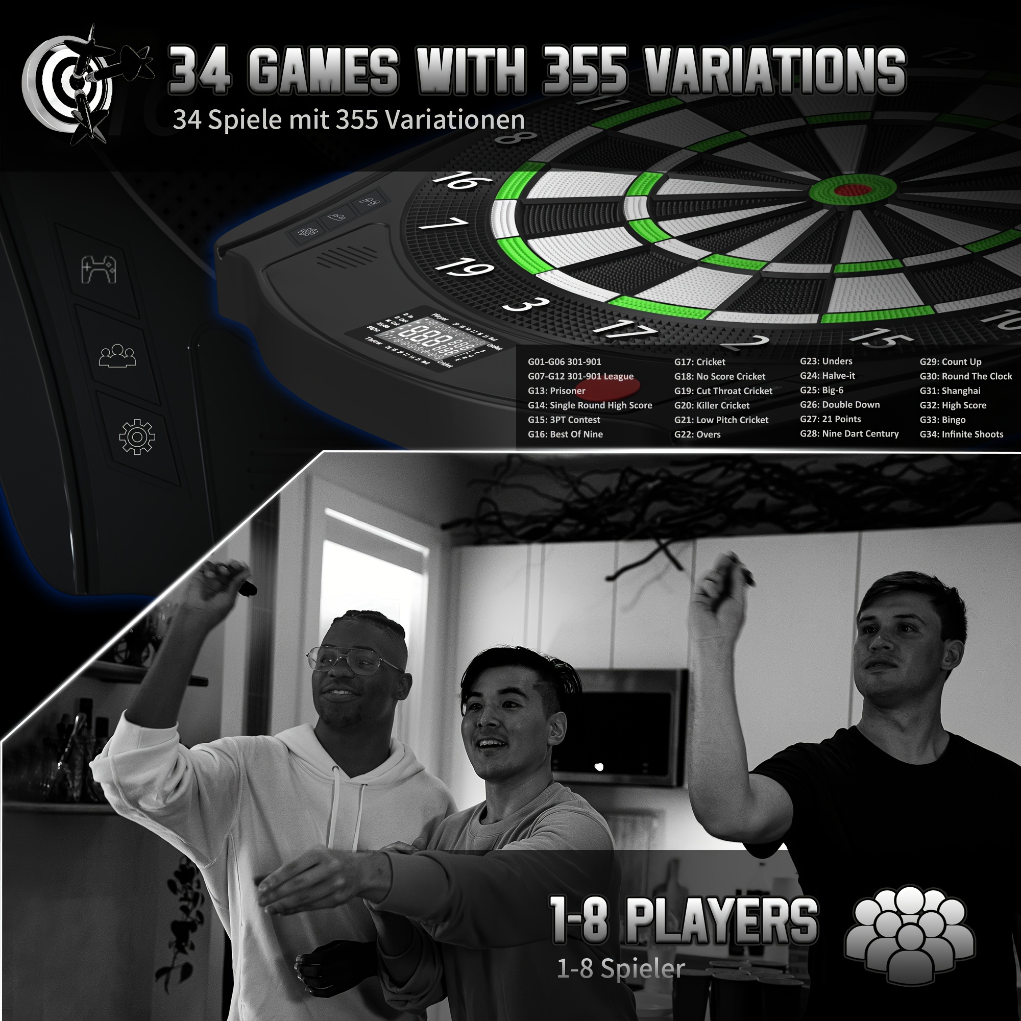 Cyeelife electronic soft dart target with 12 soft pointed darts, switching between three languages, and multiple game modes