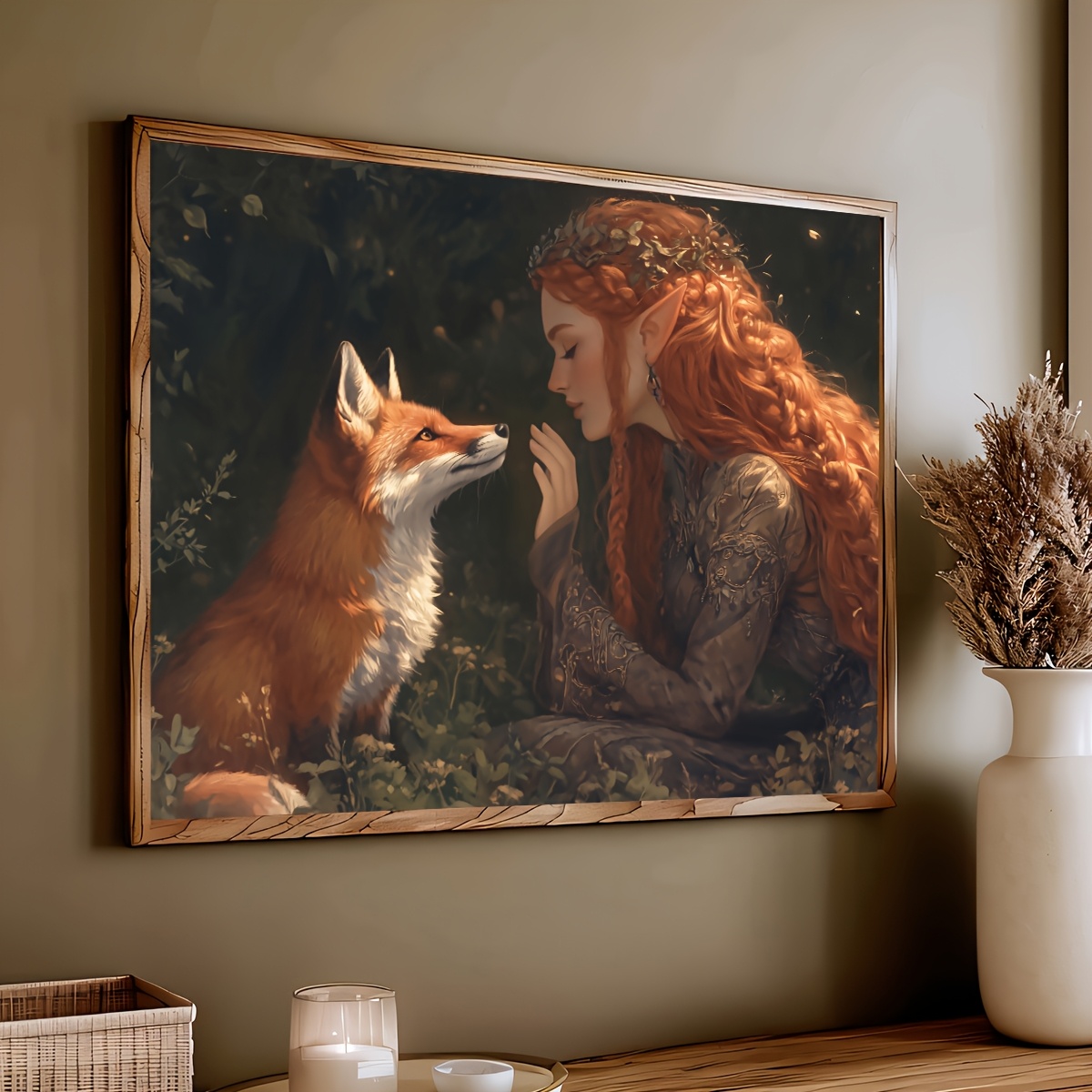 E-shop 2D-Flach, . ungerahmtes Cartoon-Fantasy-Kunstposter, Fuchs--Elf-Leinwandbild, originelle Wandkunst, Geburtstagsgeschenk, Wohnzimmer-,