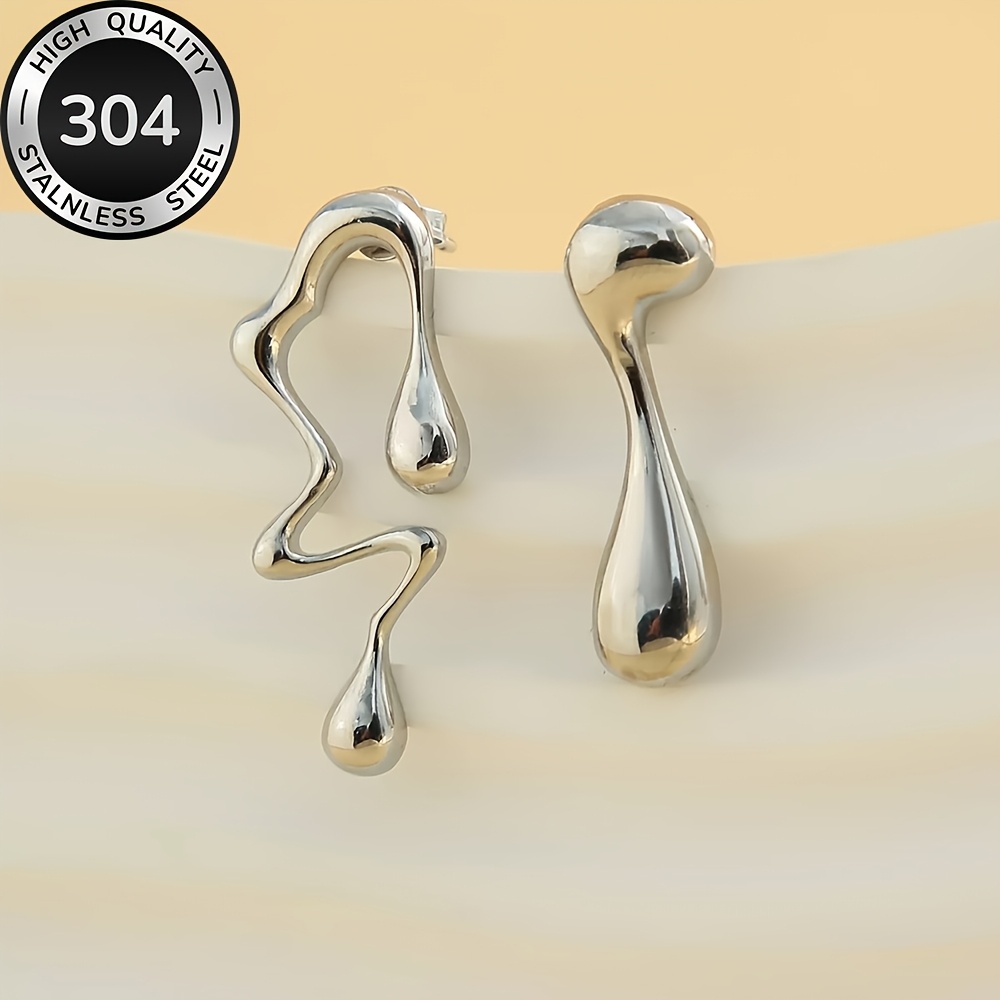 Women's Asymmetrical Teardrop Stainless Steel Earrings