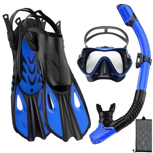 item picture silicone fin mask snorkel set travel size panoramic view for swimming training snorkeling kit with