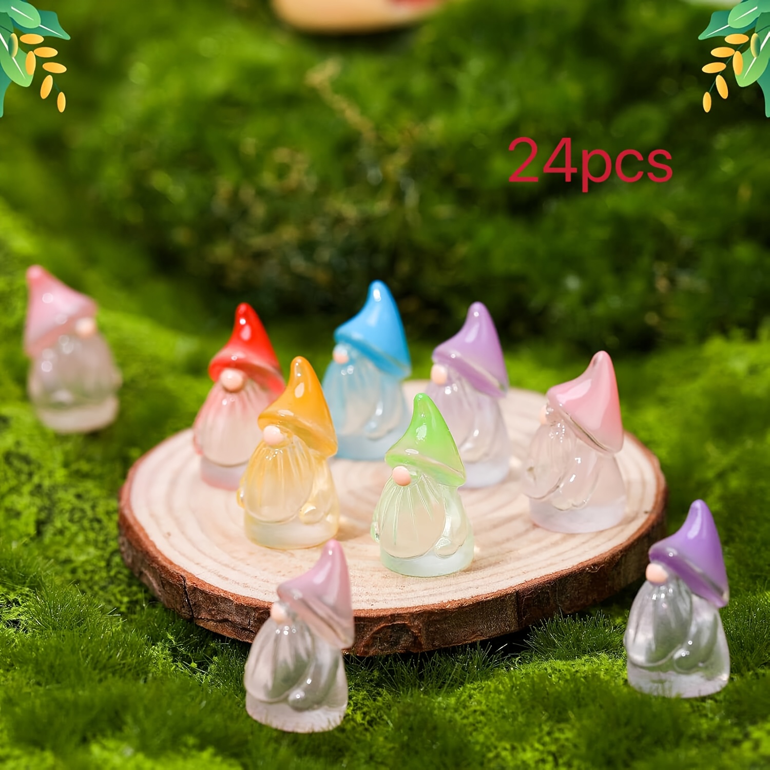 Image of 12/24pcs Mini Resin Gnome Small Fairy Resin Statues, -the-dark Miniature Gnomes, Tiny Figurines For Landscape, Outdoor Courtyard, Lawn, Flower Pot Fairy Decorations, Product Colors Assorted