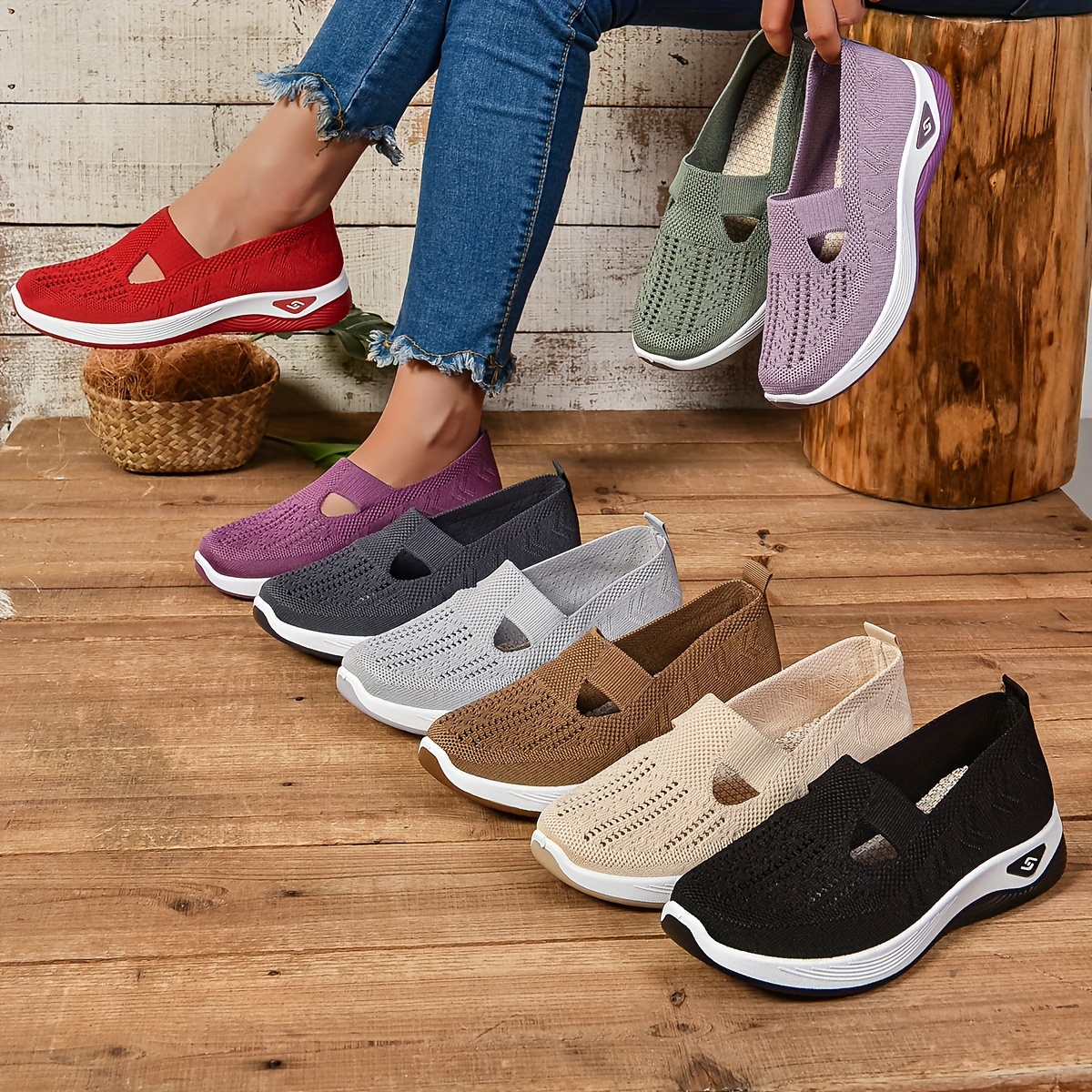 

Women's Casual Sneakers Breathable Fabric Slip-on Shoes With Eva Insole And Pvc Sole – Solid Color Low Top Fashion Trainers For All Seasons