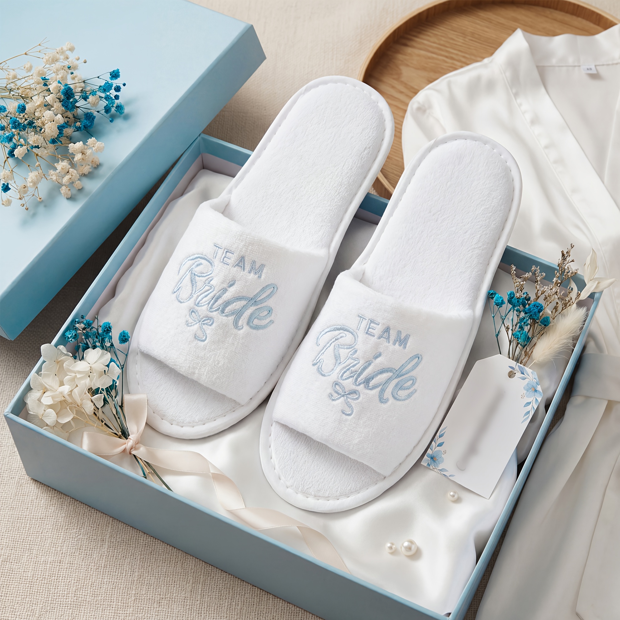 TEMU 1/3/7 Pairs Wedding Party Slippers With, Featuring Bow Embroidery, Lightweight And Comfortable Soft Slides, , Suitable For Bride-to-be, Ideal