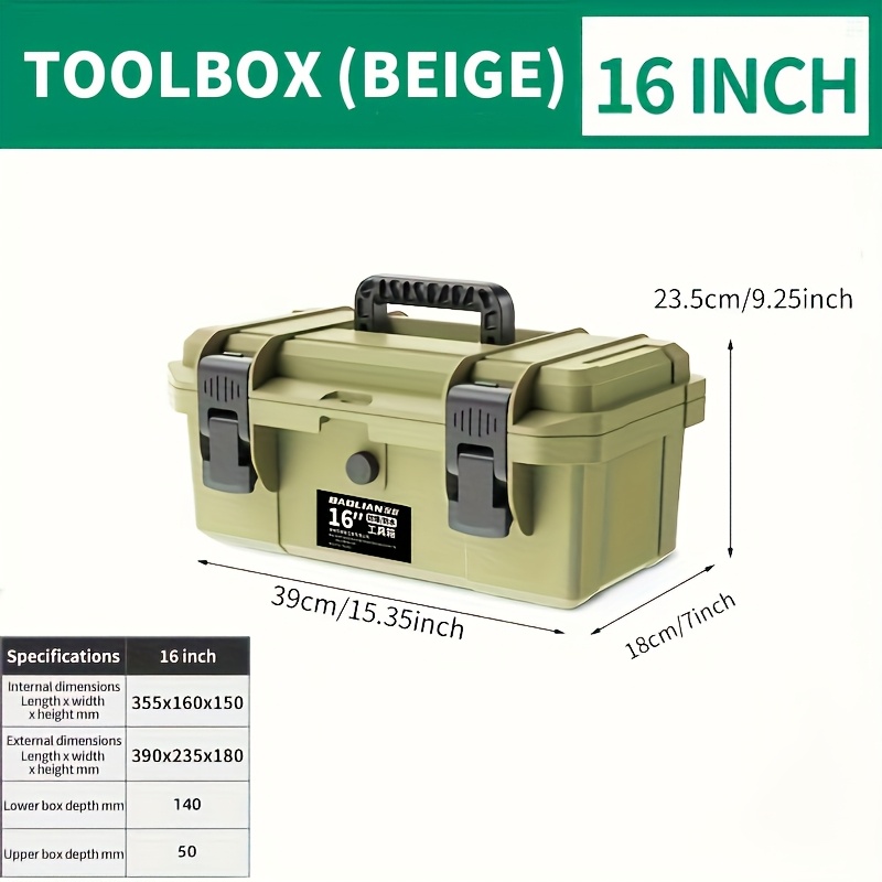 16-inch Waterproof Toolbox, Hard Waterproof Hardware For Home And Vehicle, Shockproof Equipment Toolbox, Portable Case, Safety Instrument Toolbox