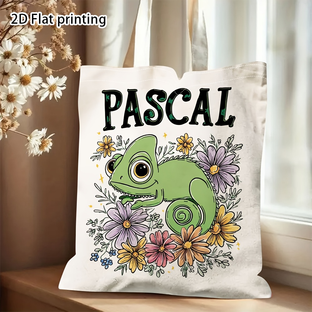 TEMU 1pc, 2d Flat, Printed On Sides, Design With The Text "" Featuring An Adorable Cham, Suitable For Shopping, Durable Handle, Cute Tote Bag, Family