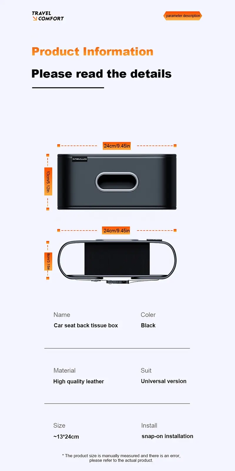 1pc leather car seat back tissue holder smooth extraction universal vehicles with armrest and headrest high quality interior accessory tissue holder for car Product details 11