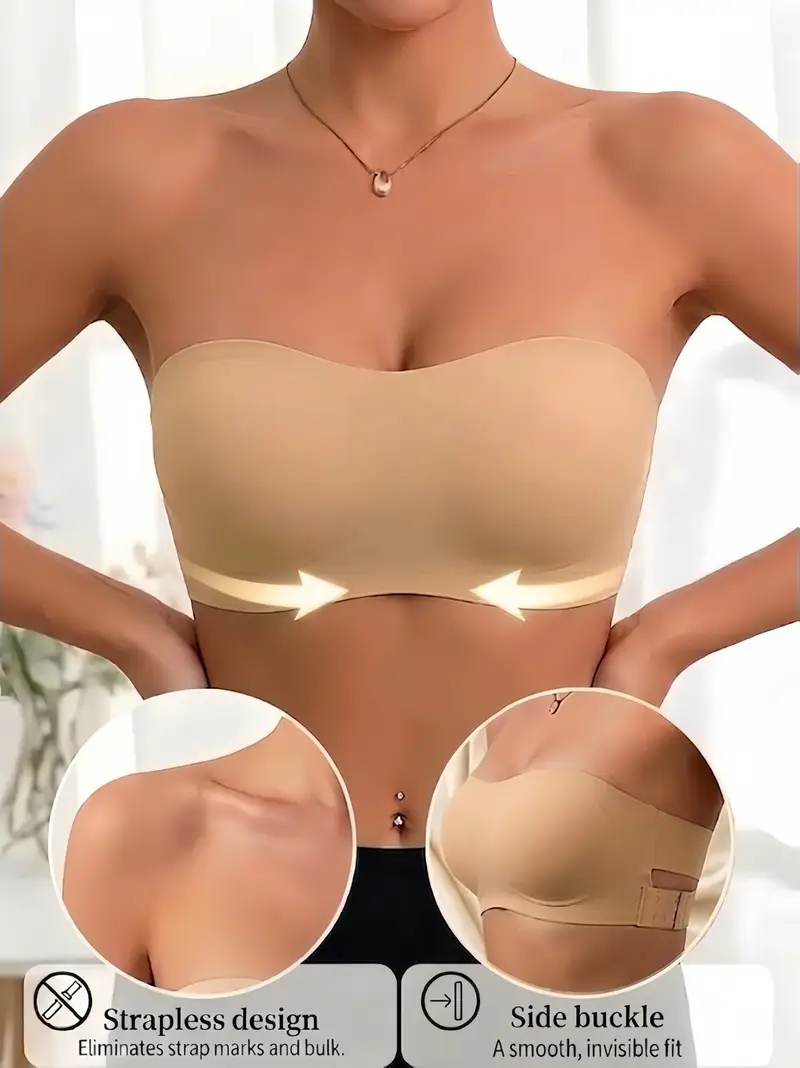 strapless bra for off shoulder dress Braza - Comfortable Non-Slip Bandeau Bra - Wireless Strapless Bras Off-Shoulder Tops day comfort at home or on the go Truekind Convertible Strapless Bandeau Bra