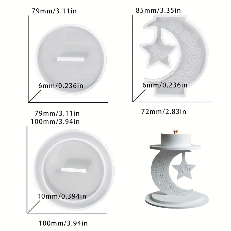 E-shop Harzgussformen 3 Stk./Set Mond Stern Kerzenhalter Epoxidform Segenskerzenständer Silikonform Handgefertigter Gips Ramadan Zubehör