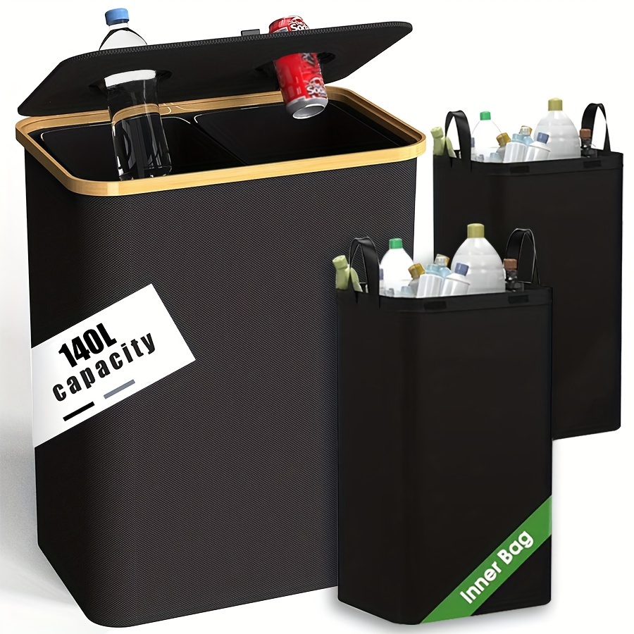 

sustainable Recycling" Boho-chic 140l Kitchen Recycling Bin - Large Capacity 33 Gallon With Reusable Bags For Bottles, Cans & Glass Waste