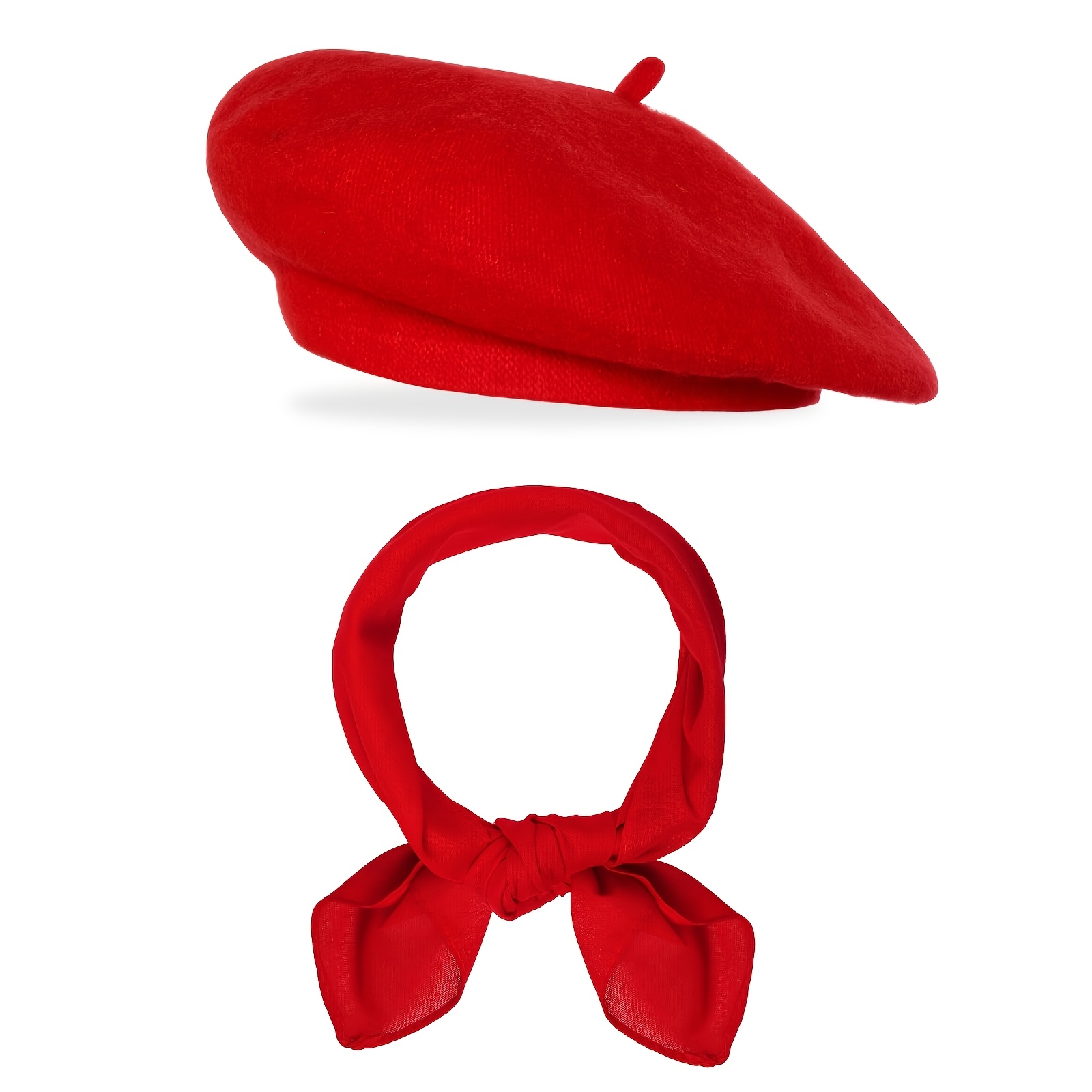 E-shop 2er-Set französische Damen Anzieh-Set, klassische Damen-Beret, französische Beret, Malerhut, Künstlerhut mit Schal, Bekleidungszubehör