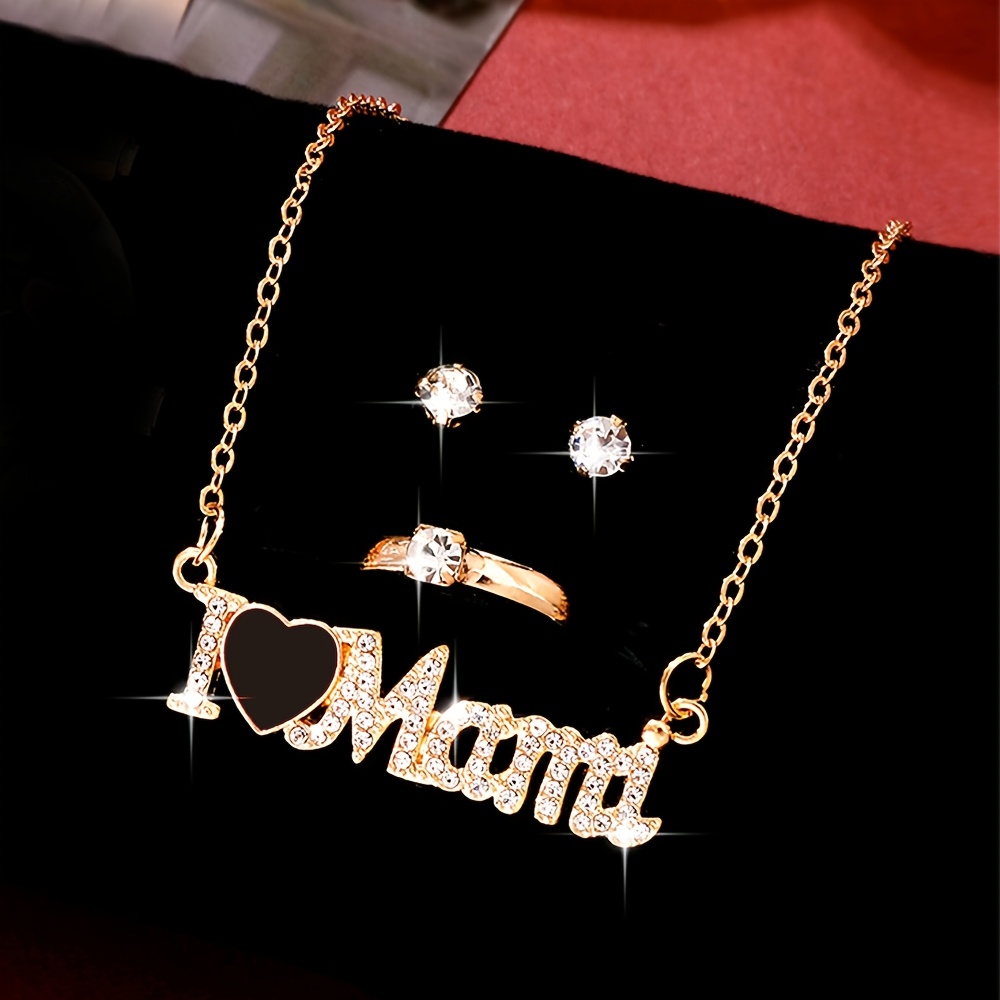 TEMU 4pcs/set Easy And Elegant Women's Jewelry Set, Exquisite And Shiny Women's Jewelry Set, 1pc Necklace+2pcs Earrings+1pc Ring, Jewelry Set Gift