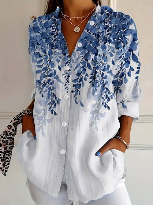 womens lightweight floral print long sleeve shirt 95 polyester 5 spandex regular fit button up collar machine washable casual formal top casual wear shirt elegant floral shirt feminine design