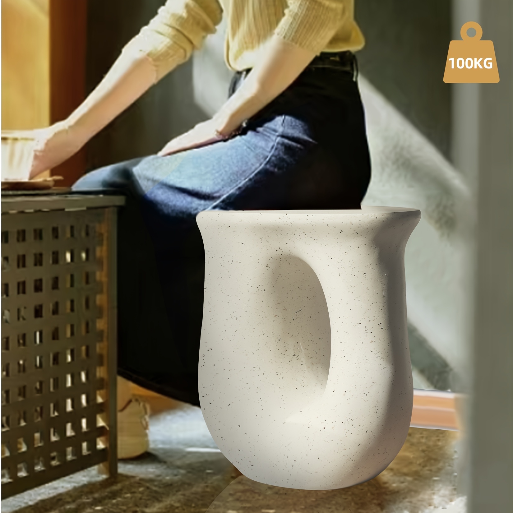 AESOME Modern Decorative Garden Stool Concrete Side Table Heavy Duty Patio Sturdy Faux Terrazzo Garden Stool Side Table Plant Table For Indoor Covered Outdoor, 17.7