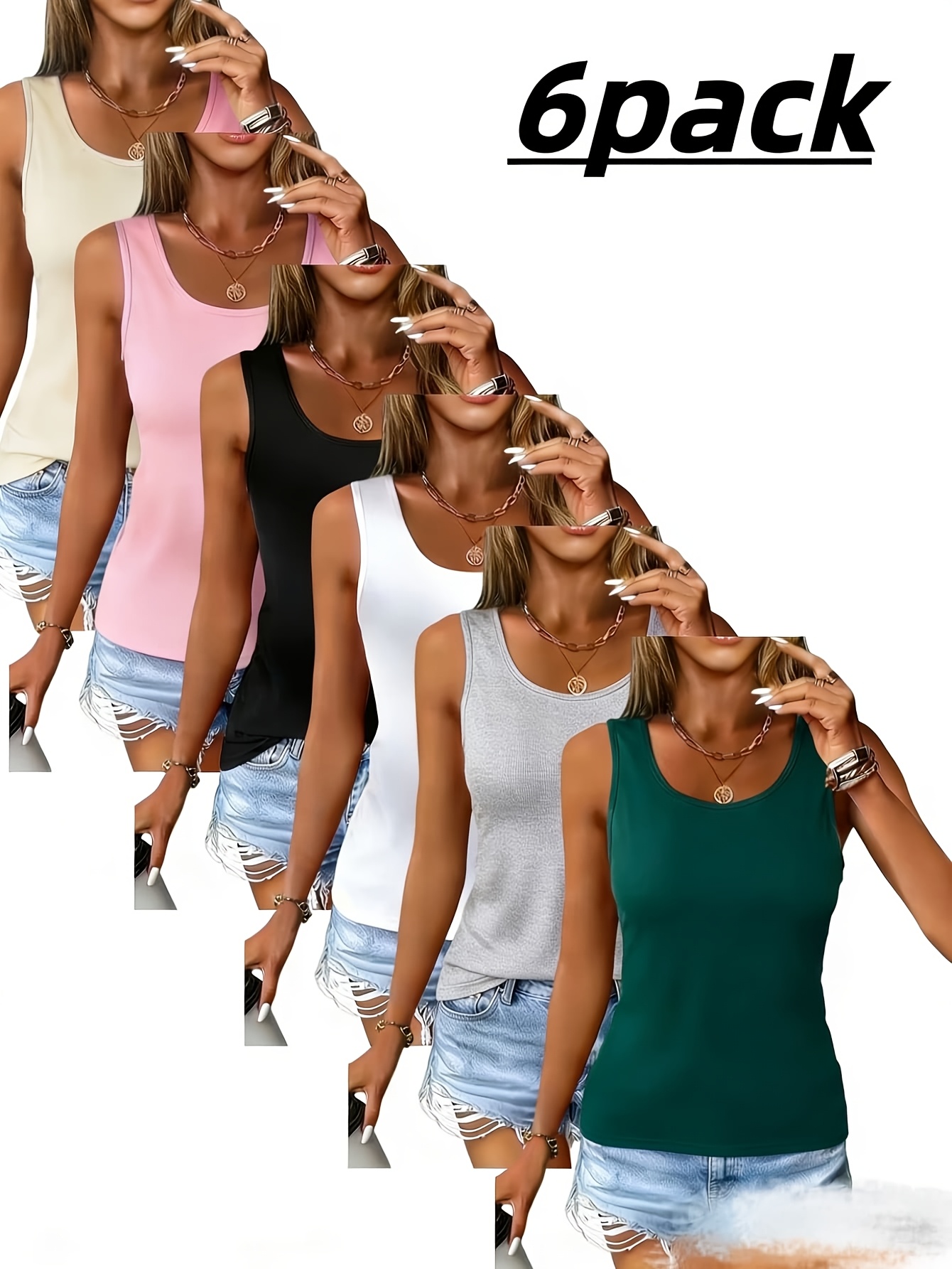 womens vest 6pcs set high elastic seamless round neck shirt summer  