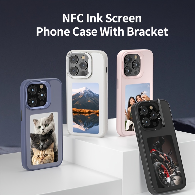 nfc ink screen phone case with stand app-controlled display for