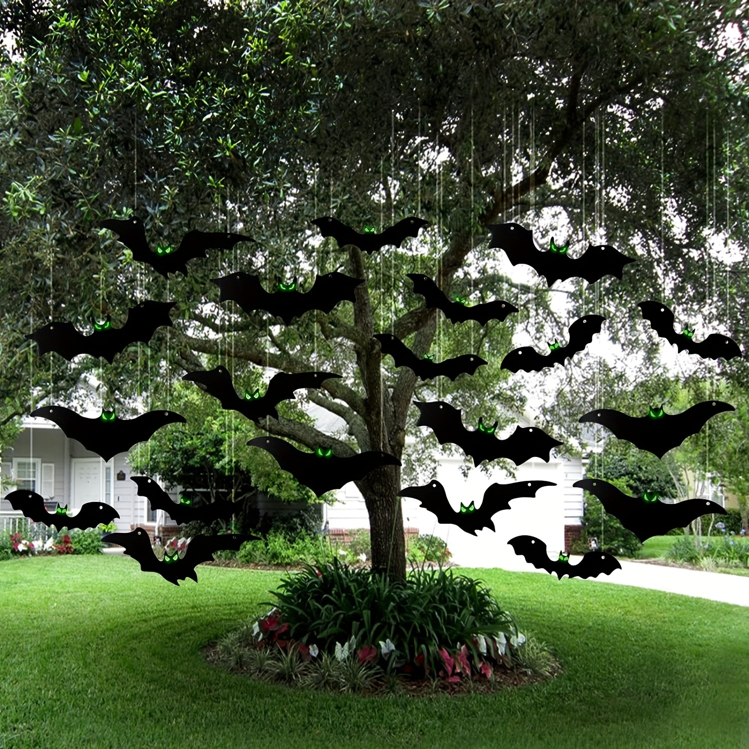 TEMU 20pcs -the-dark Halloween Bats - Realistic Fake Black Bats With Glowing Eyes, Durable Plastic Outdoor Decor For Tree, Yard, Porch - No