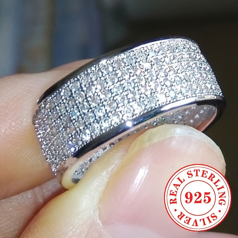 

1pc Bague Large Mode Femme, 6.9g Argent Pur 925 Éternel Densément Brillant Bague Large Bijoux de Mariage pour Femme