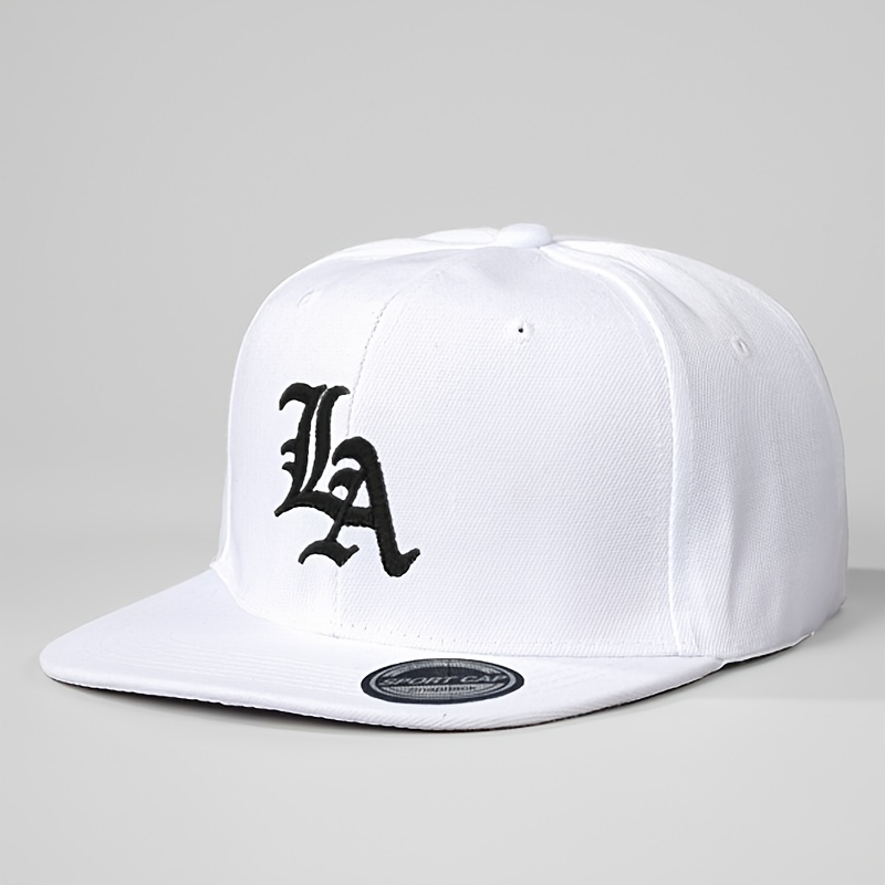 TEMU 1 Embroidered "la" Flat Brim Baseball For Women, Gothic Hip-hop Style, Fashionable Sports , Adjustable Outdoor Leisure Hat, Suitable For Spring