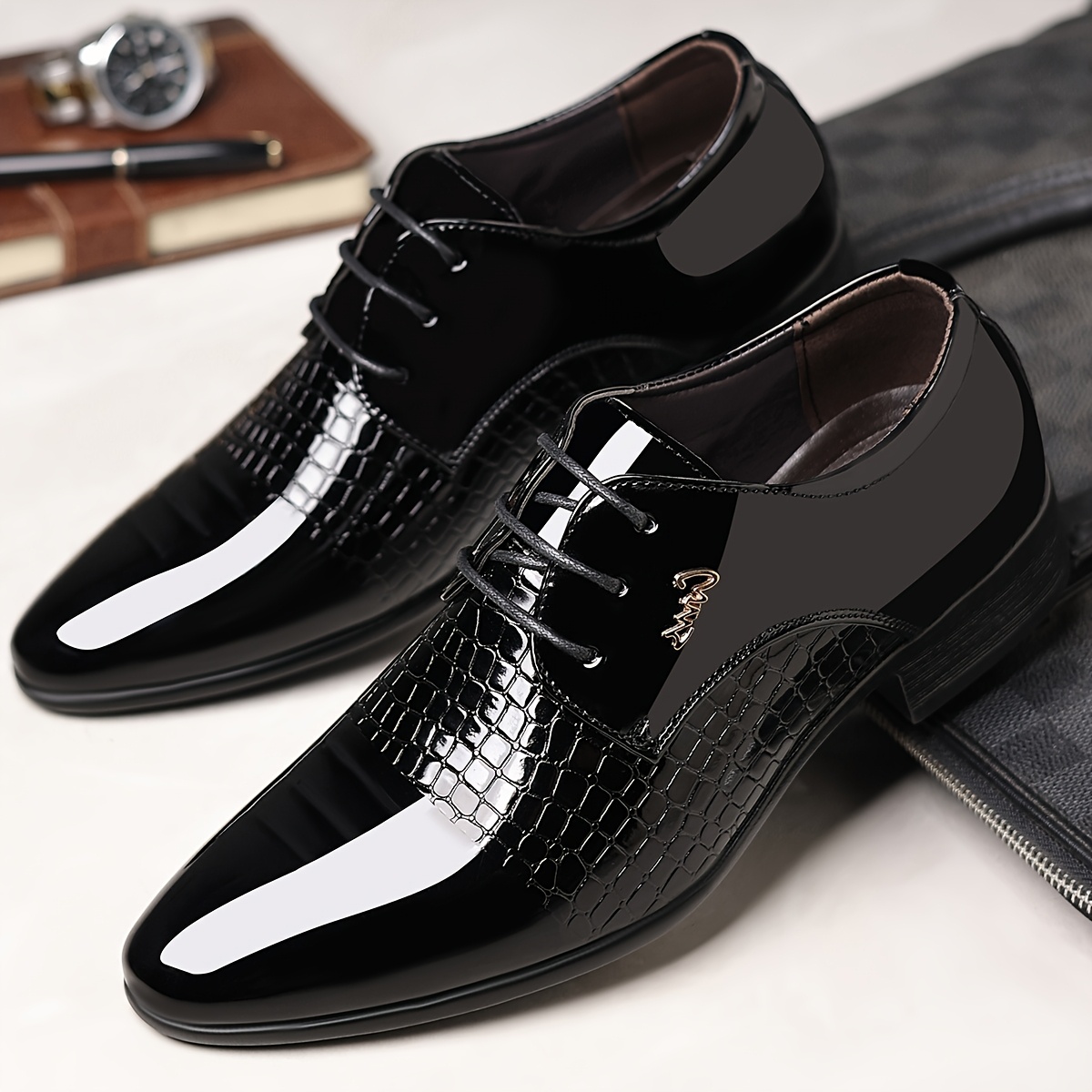 Men's British style grid pattern lace up dress shoes