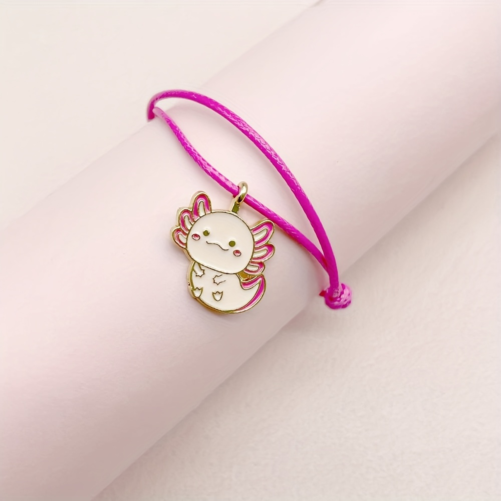 TEMU 1pc Cute Axolotl Pendant Bracelet, Adjustable Waterproof Wax Cord, Alloy Charm, Best Friend Jewelry Gift For Girls, Synthetic Fiber Rope, No