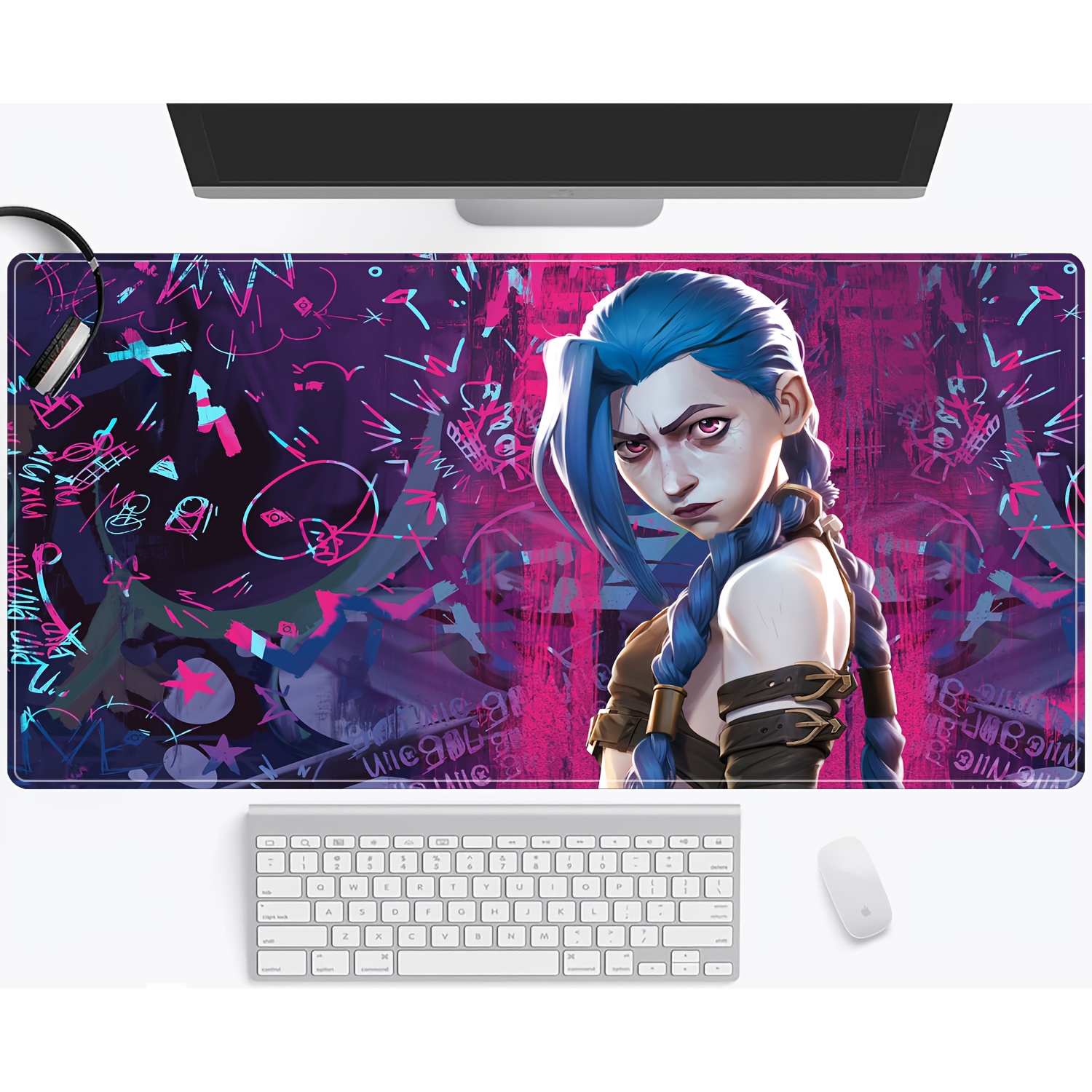 

Large Anime Gaming Mouse Pad With Blue-haired Character - Vibrant , , Non-slip Waterproof Rubber Base Desk Mat For And Office Use, Anime Mouse Pad