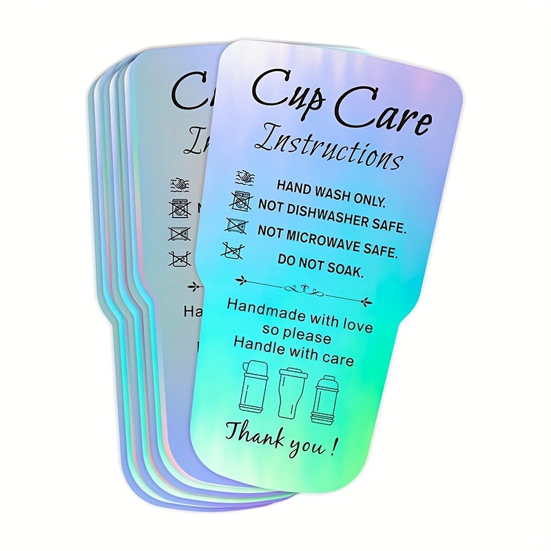 

50/ Care Instructions Greeting Cards, Holographic Thank You Note Cards For Customers, 3.5x2 Inch, Space Themed, English, For Tumblers, Cups, Small