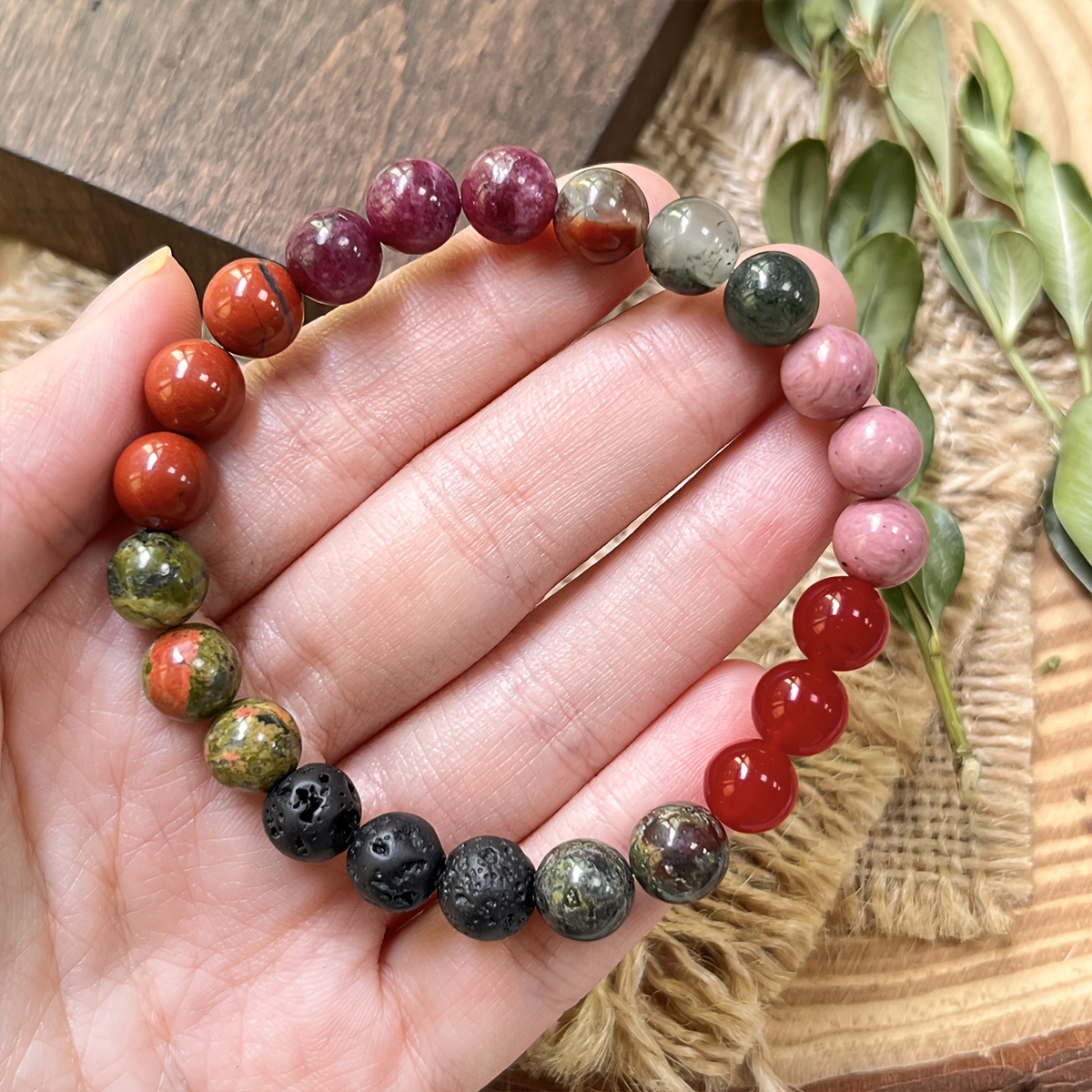 Courage and Passion Beads Bracelet, Handmade Natural Stones
