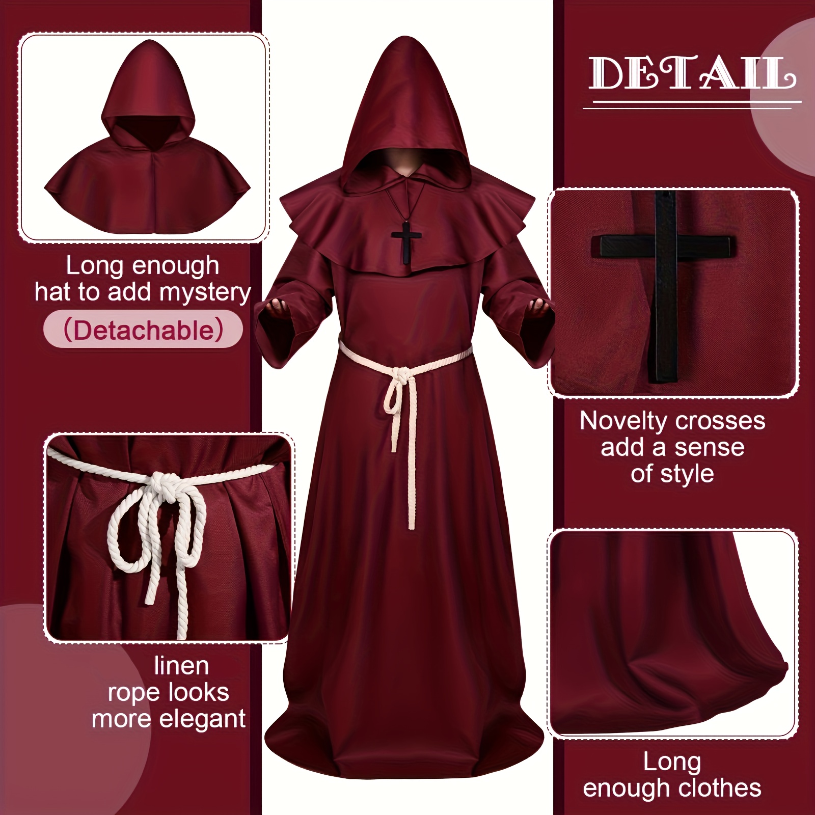 halloween dark red medieval renaissance robe hooded - Temu Germany