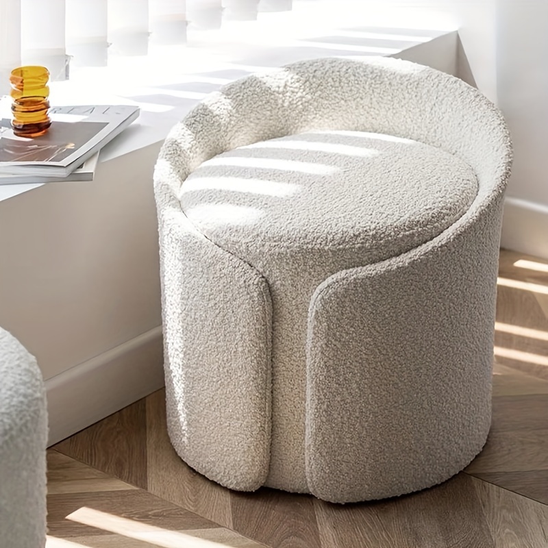 round dressing table stool teddy fleece bedroom make up vanity chair pouffe seat details 0