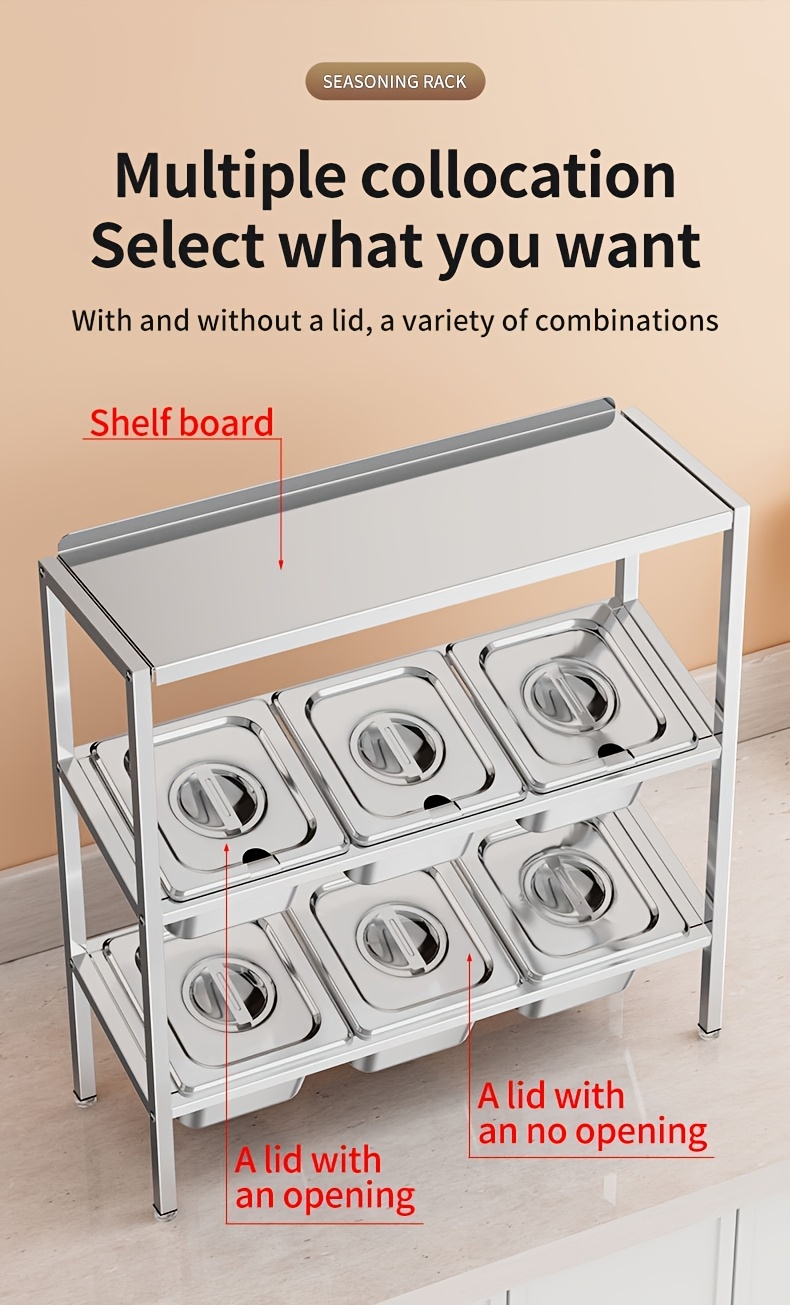 stainless steel 3 tier kitchen organizer with lids   spices fruits more   countertop storage solution details 9