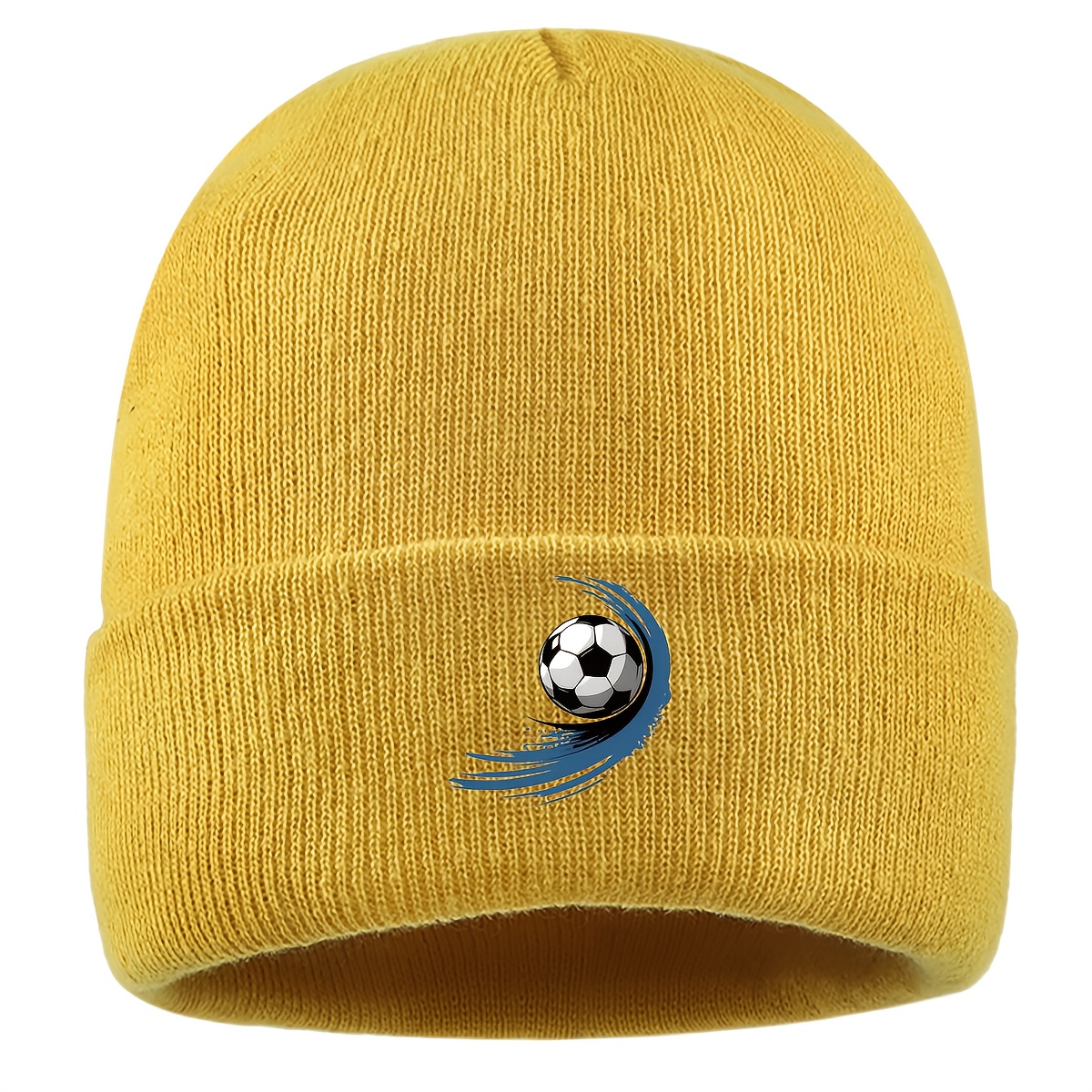 TEMU 1pc Football Logo Beanie Hat - Thick Acrylic Winter Skull Cap, Lightweight Stretchy Unisex Beanie, In Colors, Brimless Hat, Casual Headwear,