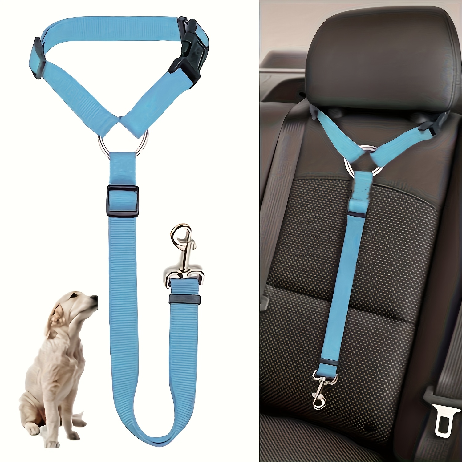 

Adjustable Pet Car Seat Belt - Nylon Safety Harness For Rear Seats, Machine Washable