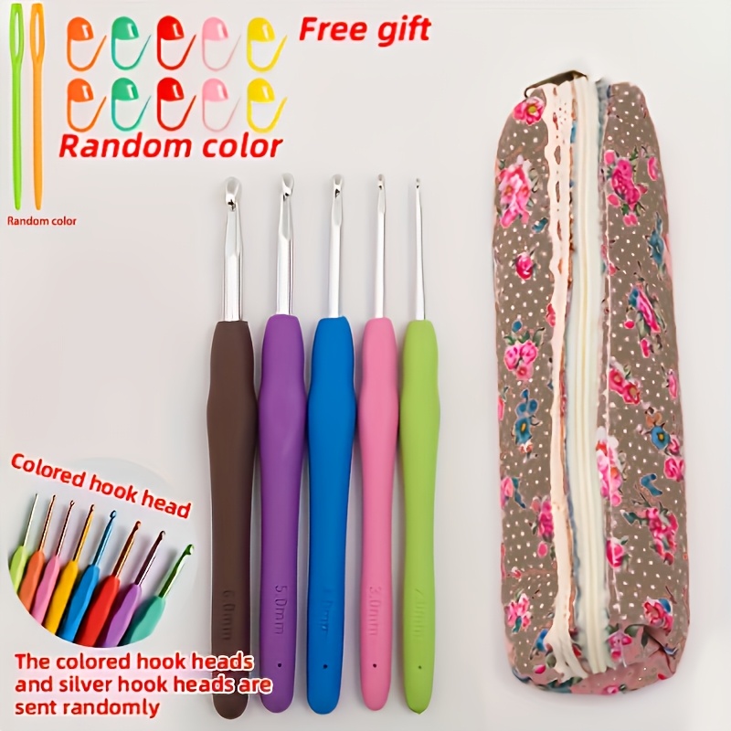 Image of 5pcs/9pcs Colorful Crochet Hooks, With Storage Bag, Markers, Sewing Needles, For Crocheting Dolls, Metal Crochet Hooks, Knitting Sweater Needles, Handmade Knitting, High- Grip Handle Crochet Hooks