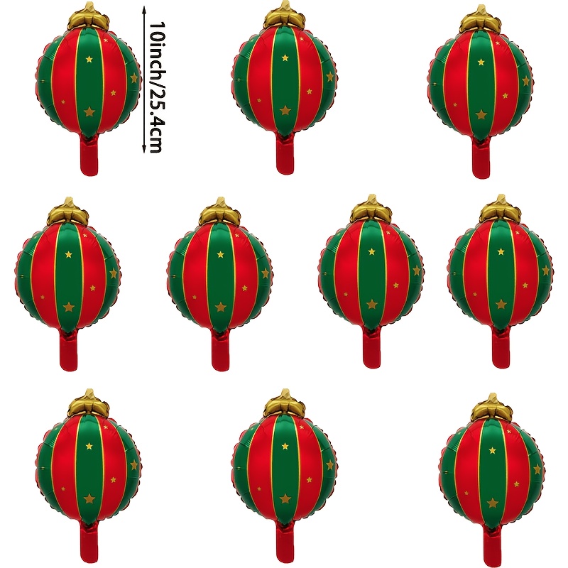 TEMU 10pcs 10-inch Holiday Christmas Hanging - Glossy Red And Green With Golden Stars, Foil Material, Suitable For Holiday Decorations And Christmas