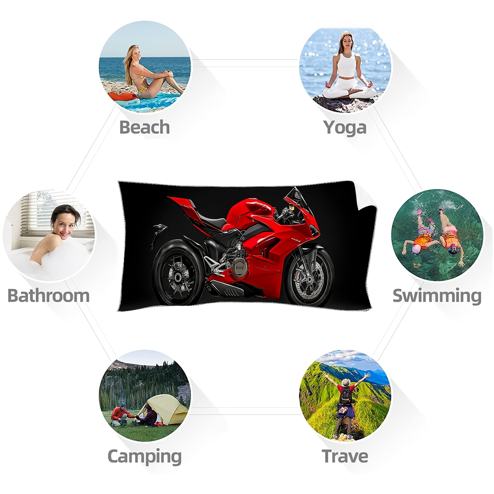 Microfiber Beach Towel Red Motorcycle Print Lightweight Absorbent_voghion.com