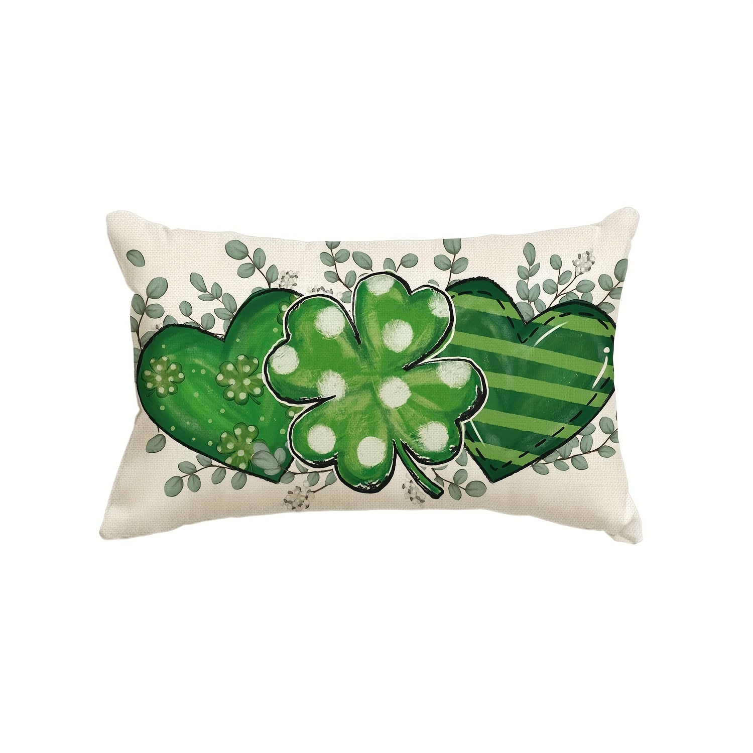 TEMU 1pc, Linen 100% Contemporary 's Day Decorative Pillow Cover, 12x20 Inch, Shamrock Clover & Design, Zippered Lumbar Rectangle For Room Types,
