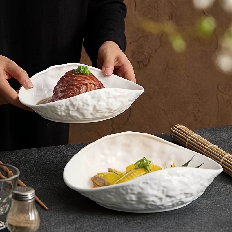 Luxury Unique Rock Texture Shell Bowl - 10-inch & 8.5-inch High-end Ceramic Tableware for Home, New Novelty Bowls for Hotels/Clubs, Creative Salad Bowls & Dessert Bowls.