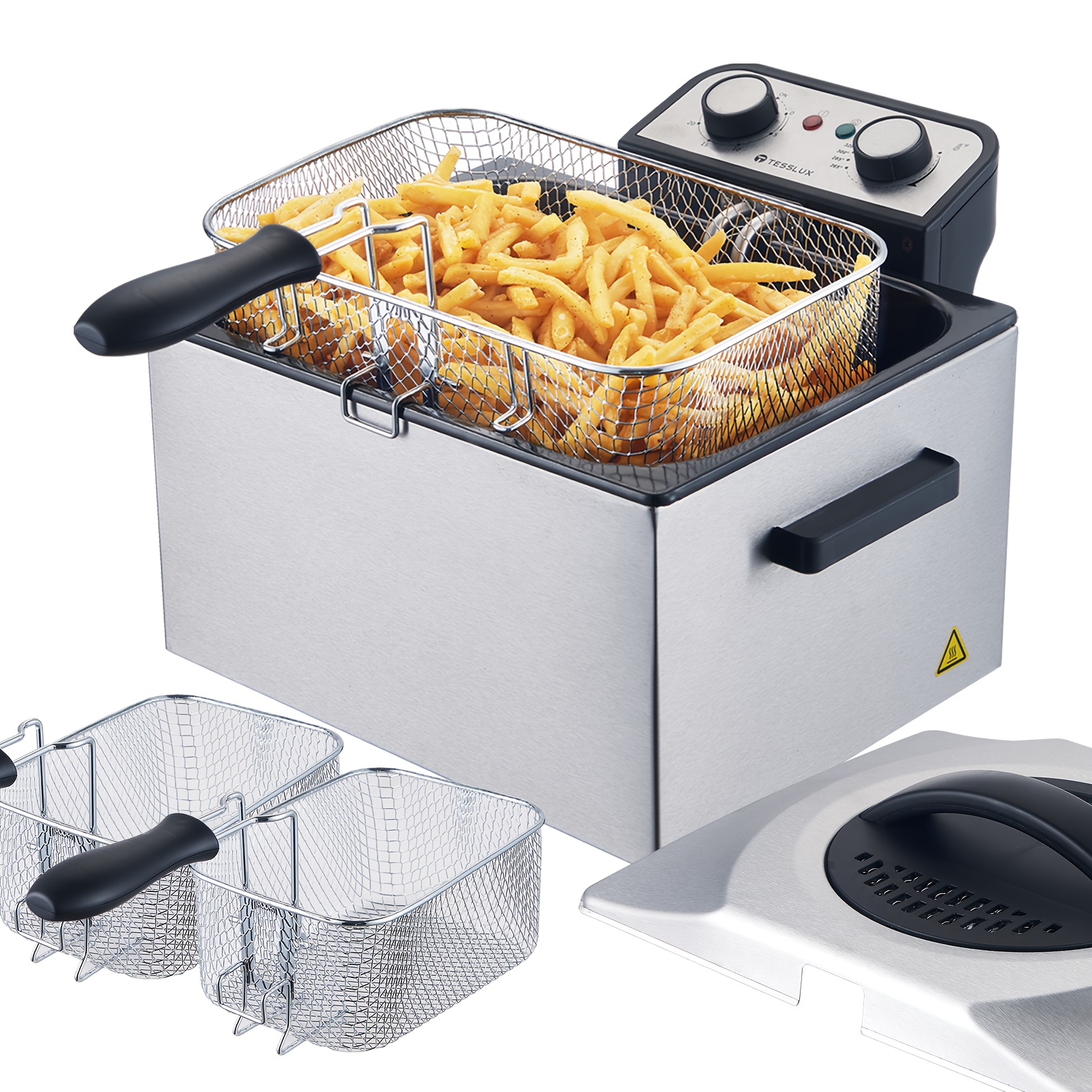 

5.3 Quart Stainless Steel Electric Deep Fryer With Viewing Window & Filter, Adjustable Temperature - Home Use, Includes Mesh Basket For Crispy Fries, Deep Fryer Basket