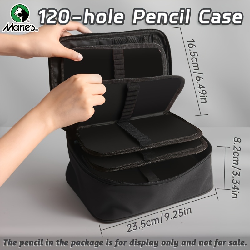 Image of 48/72/120 Slots Marie's Large Capacity Portable Colored Pencil Case Organizer, Black Fabric Zippered Storage Bag For Adults, Professionals, Painters In Birthday