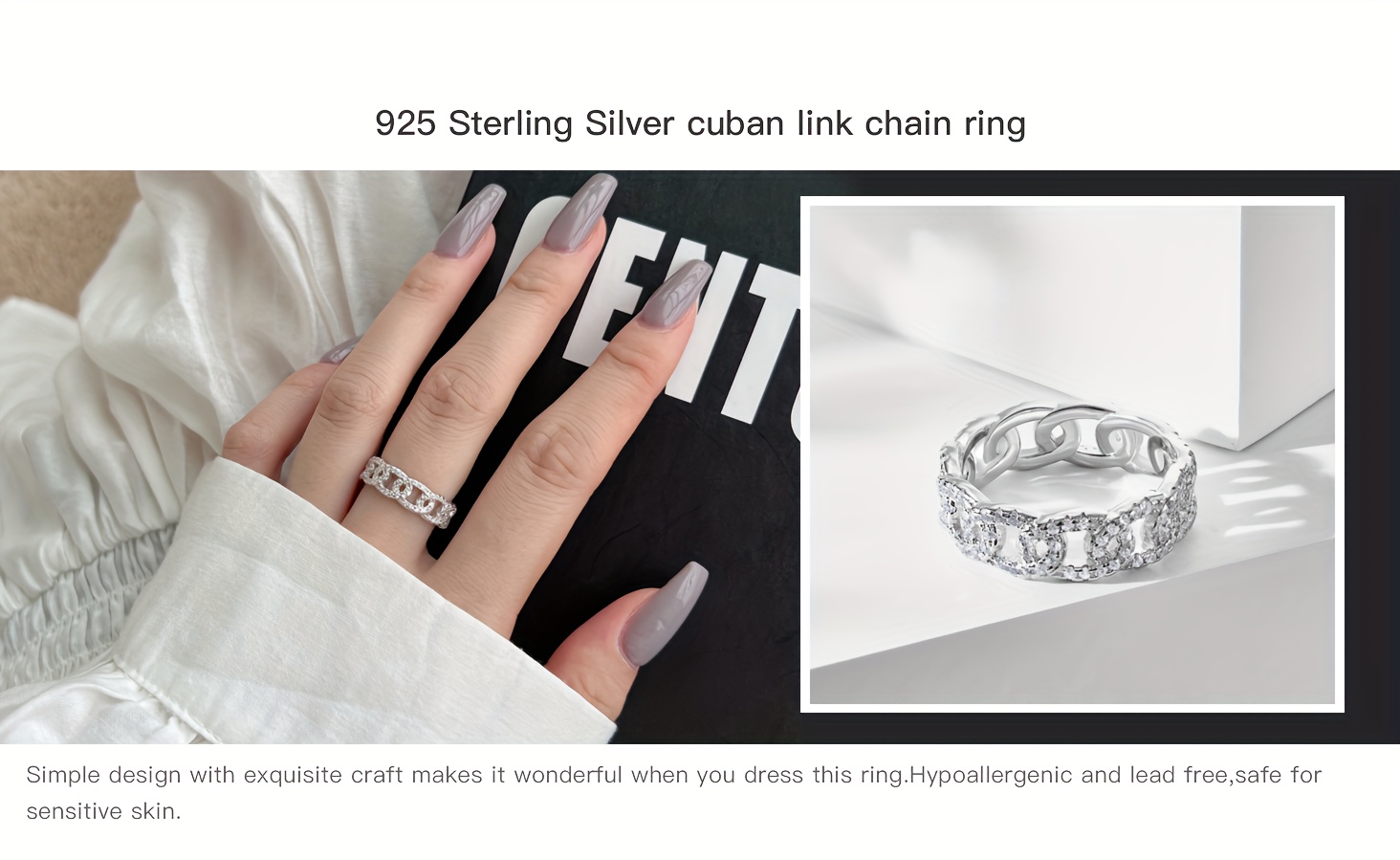 elegant 925 sterling silvery wide band ring with sparkling cubic zirconia     gifting   gift box jewelry gift box details 1