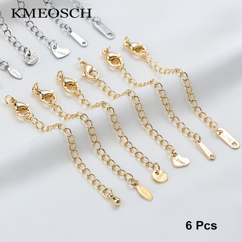 Image of 6pcs Stainless Steel Necklace Extender Chains - Adjustable & Durable Jewelry Extenders For Bracelets, Necklaces, Anklets - 6 Styles In Golden & Silvery - Perfect For Jewelry Making, &