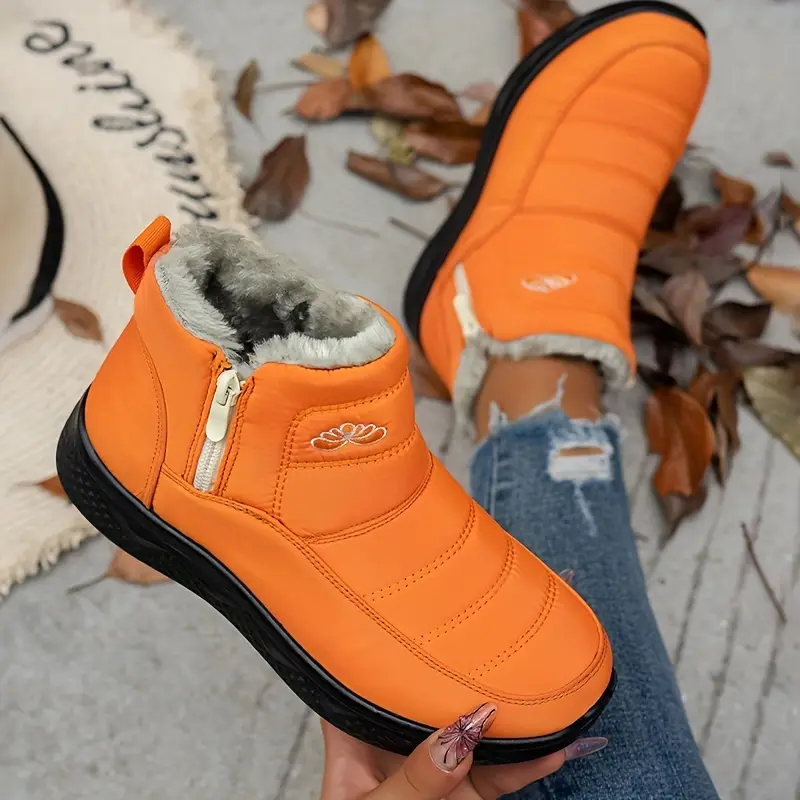 womens winter snow boots waterproof thermal insulated with side zipper round toe fashionable ankle booties 35 orange 0