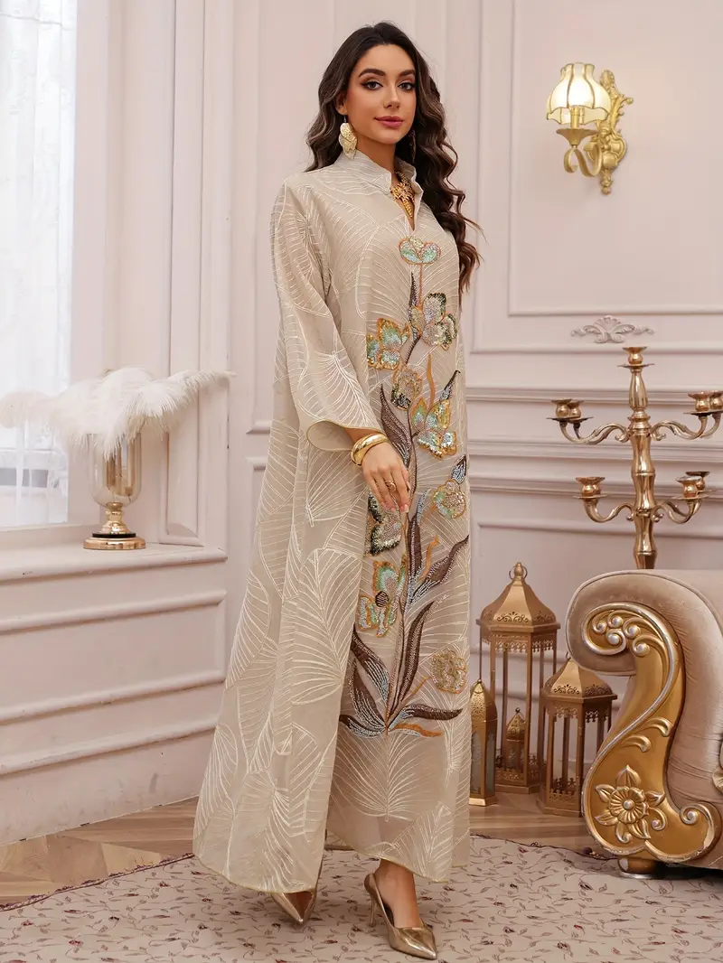 Targeted Spot Middle Eastern Women'S Traditional Style Sequin Mesh Dress Caftan Robe Festive Evening Dress Abayas Targeted Spot Middle Eastern Women'S Traditional Style Sequin Mesh Dress Caftan Robe Festive Evening Dress Abayas
